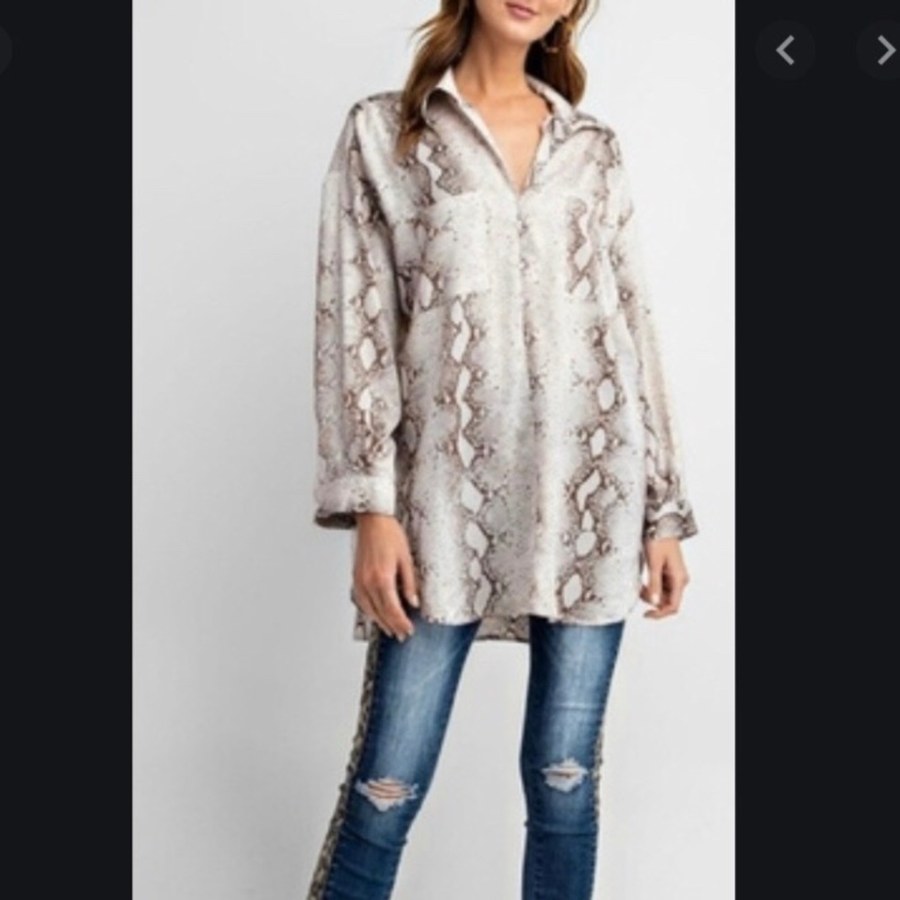 Easel Python Snake Print Oversized Satin Blouse - image 1
